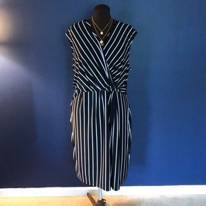 Roz and Ali Black and White Striped Wrap Dress